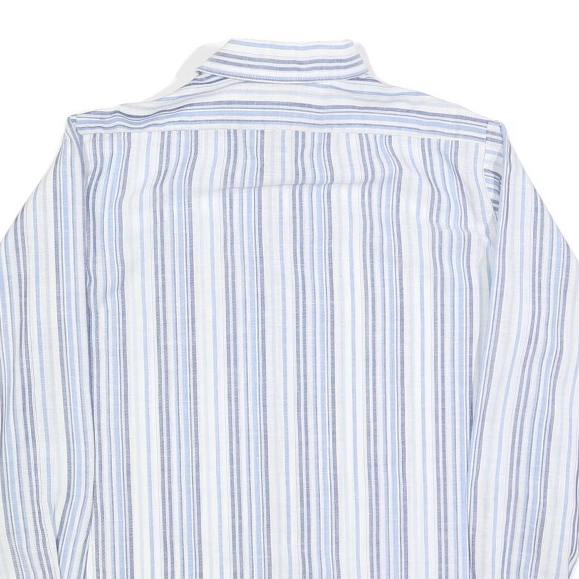 WALDE Mens Blue & White Striped Shirt L Cotton Blend Classic Fit Long Sleeve