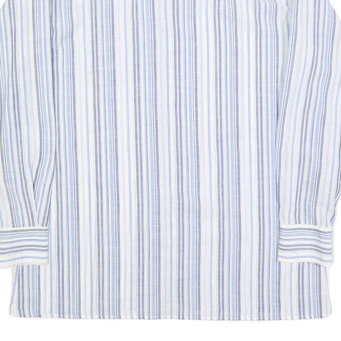 WALDE Mens Blue & White Striped Shirt L Cotton Blend Classic Fit Long Sleeve