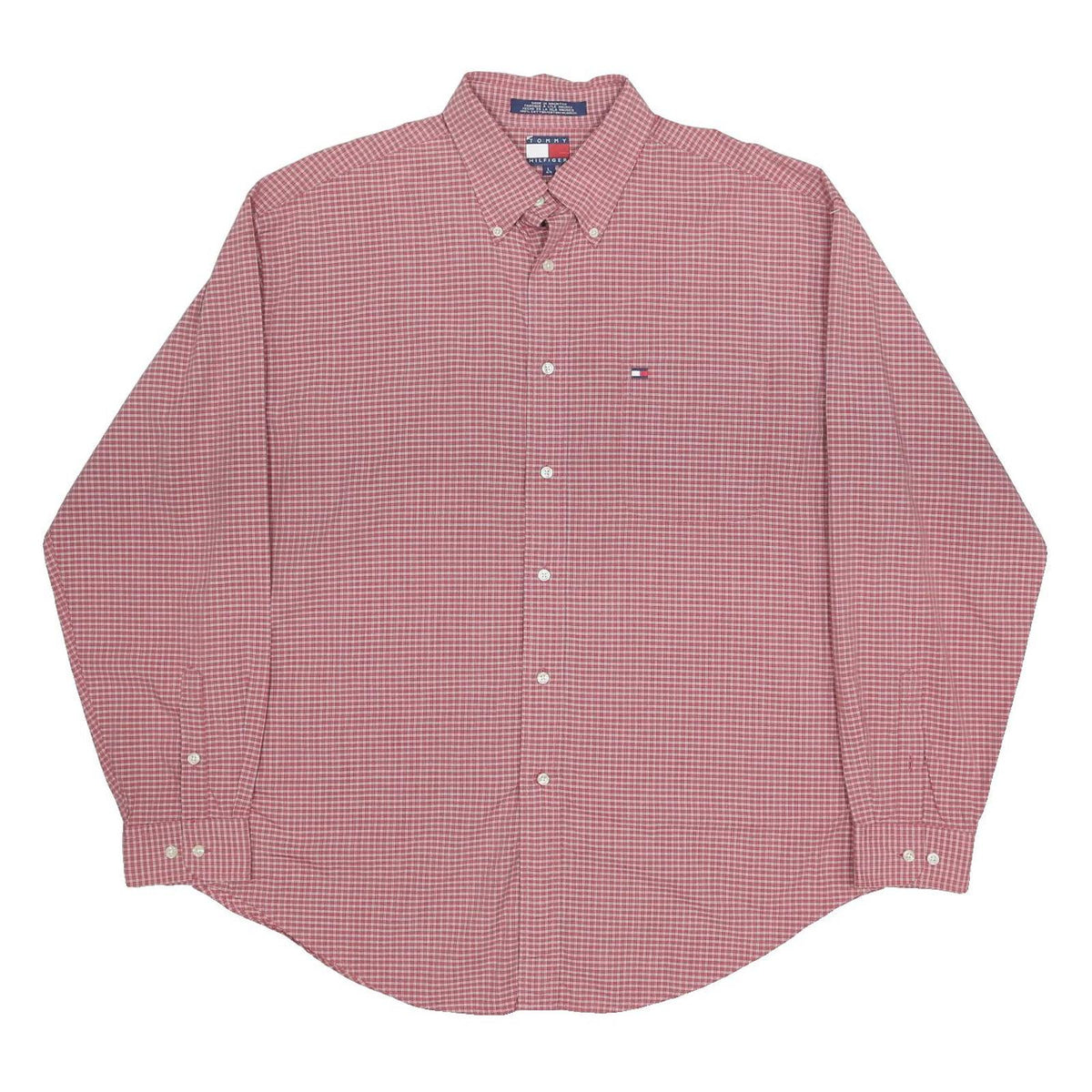 TOMMY HILFIGER Mens Red Check Shirt L Button Down Collar Long Sleeve Classic Fit