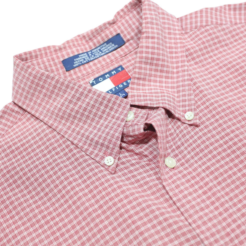 TOMMY HILFIGER Mens Red Check Shirt L Button Down Collar Long Sleeve Classic Fit