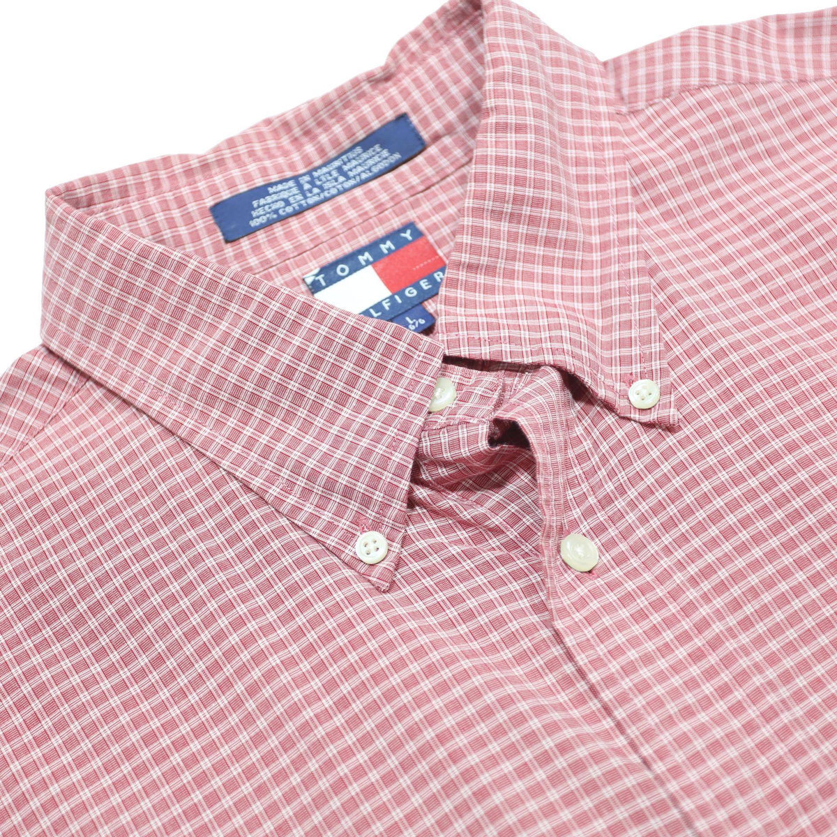 TOMMY HILFIGER Mens Red Check Shirt L Button Down Collar Long Sleeve Classic Fit