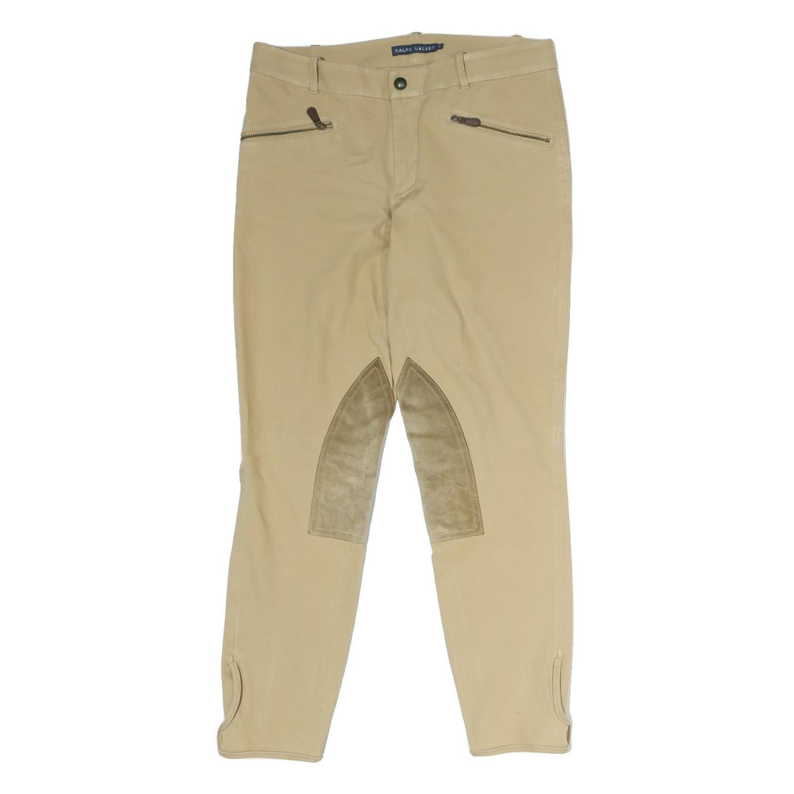 RALPH LAUREN Mens Slim Beige Cotton Trousers W30 L27 Zippered Pocket Detail