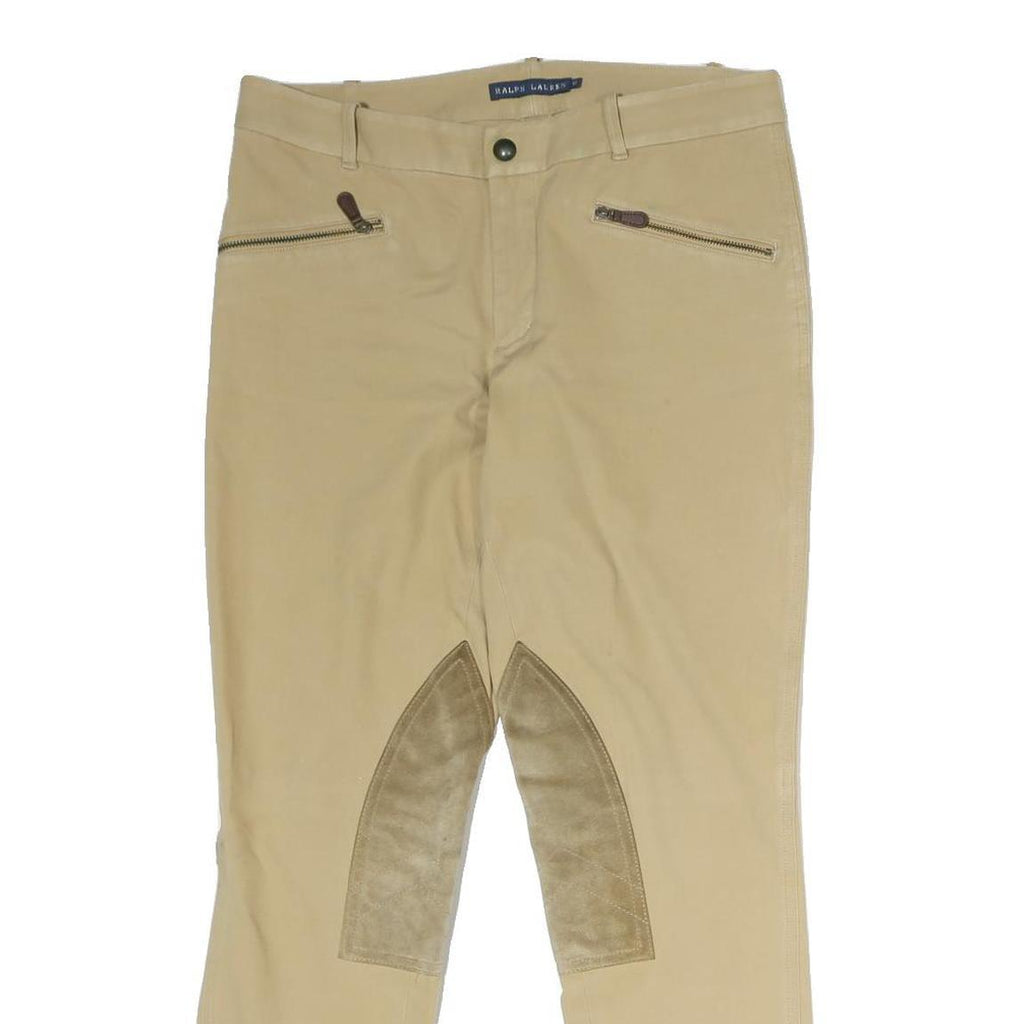 RALPH LAUREN Mens Slim Beige Cotton Trousers W30 L27 Zippered Pocket Detail