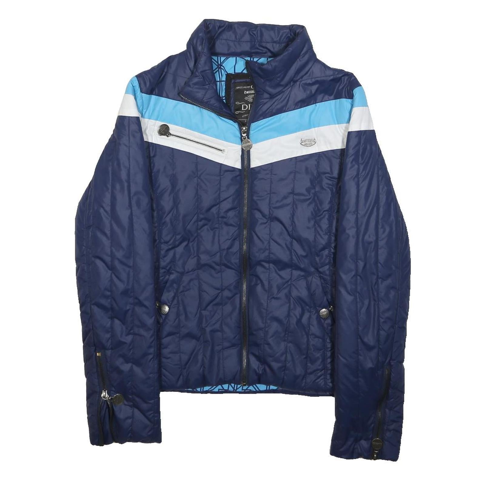 DIESEL Womens Blue White Light Blue Zip Jacket M Polyester Quilted Casual