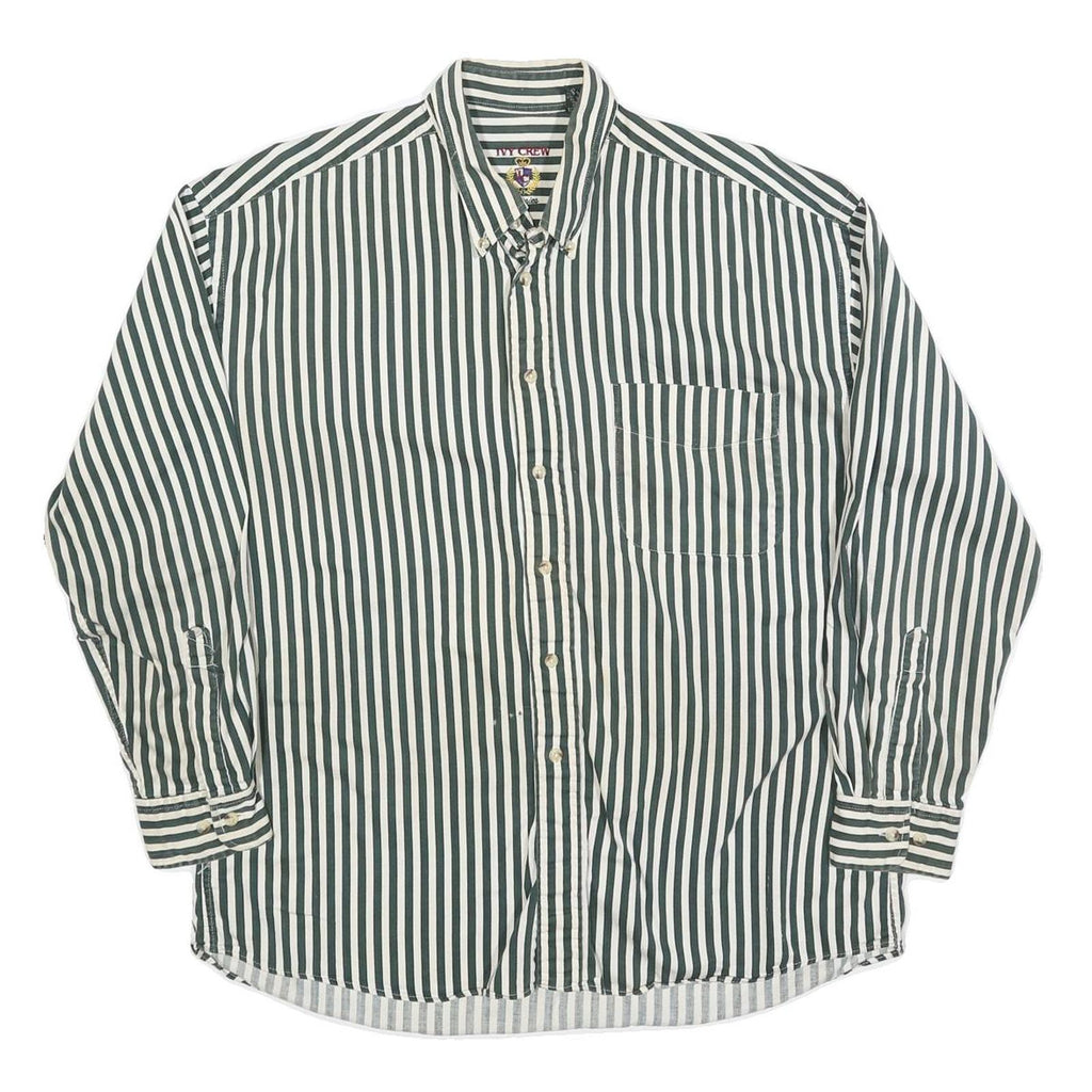 IVY CREW Mens Green & White Striped Shirt L Cotton Blend Button-Down Collar Long
