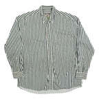 IVY CREW Mens Green & White Striped Shirt L Cotton Blend Button-Down Collar Long