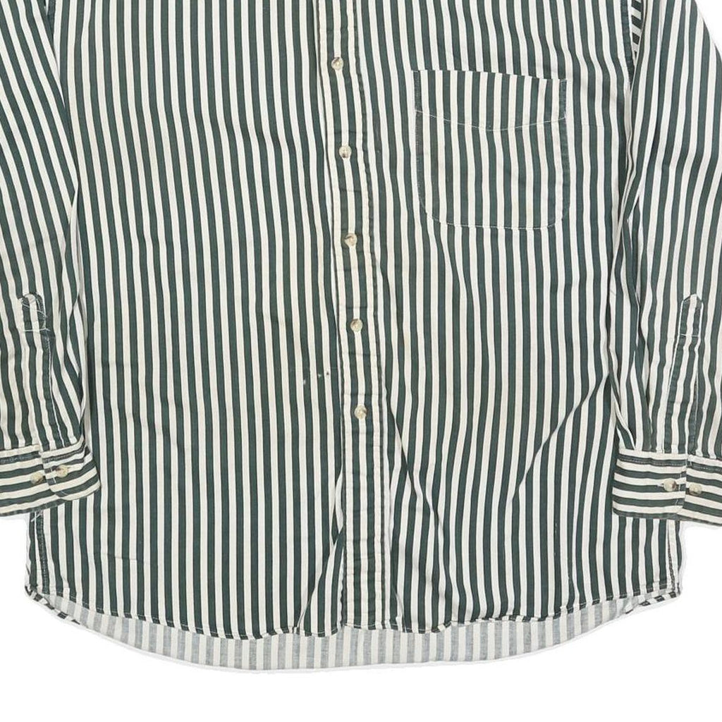 IVY CREW Mens Green & White Striped Shirt L Cotton Blend Button-Down Collar Long