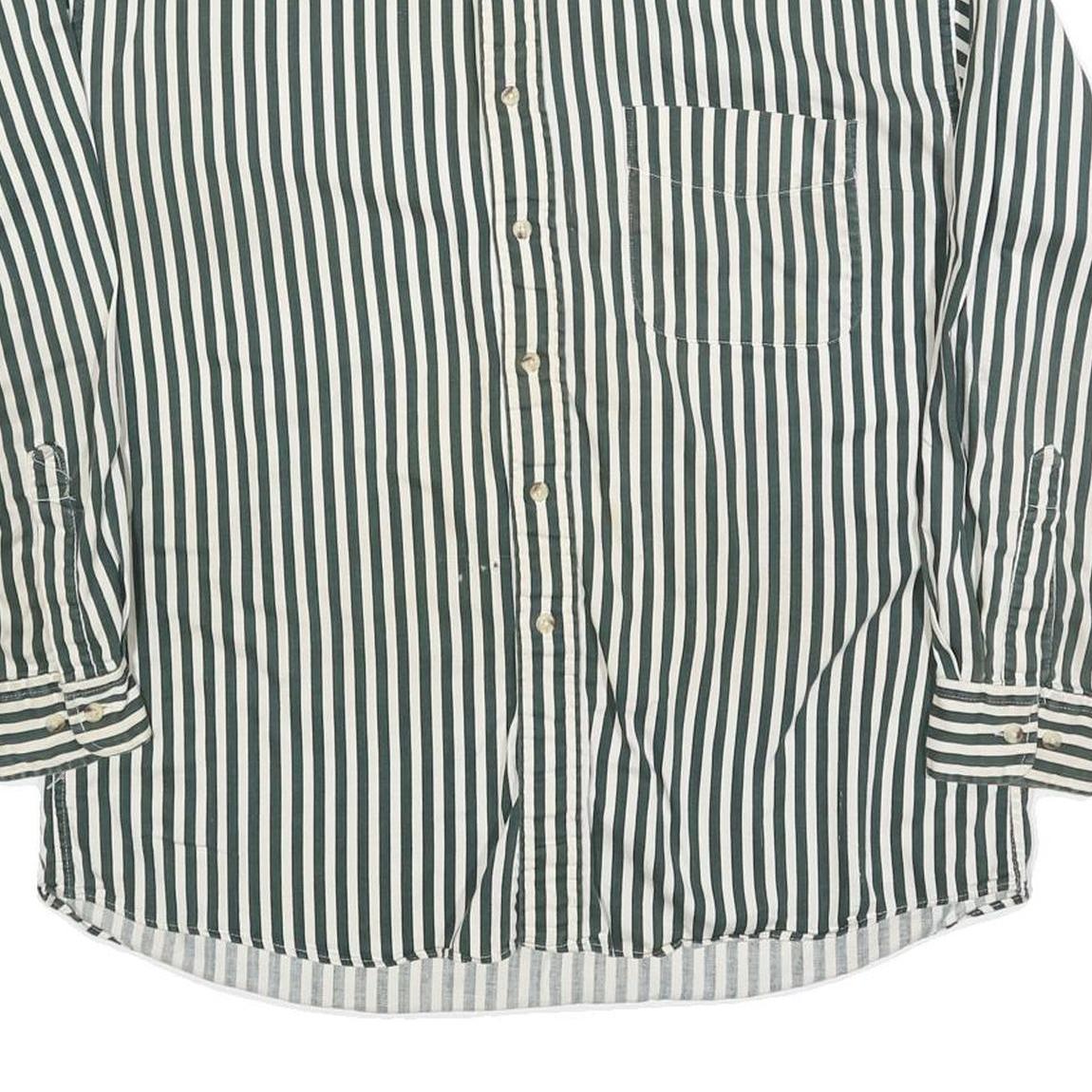 IVY CREW Mens Green & White Striped Shirt L Cotton Blend Button-Down Collar Long