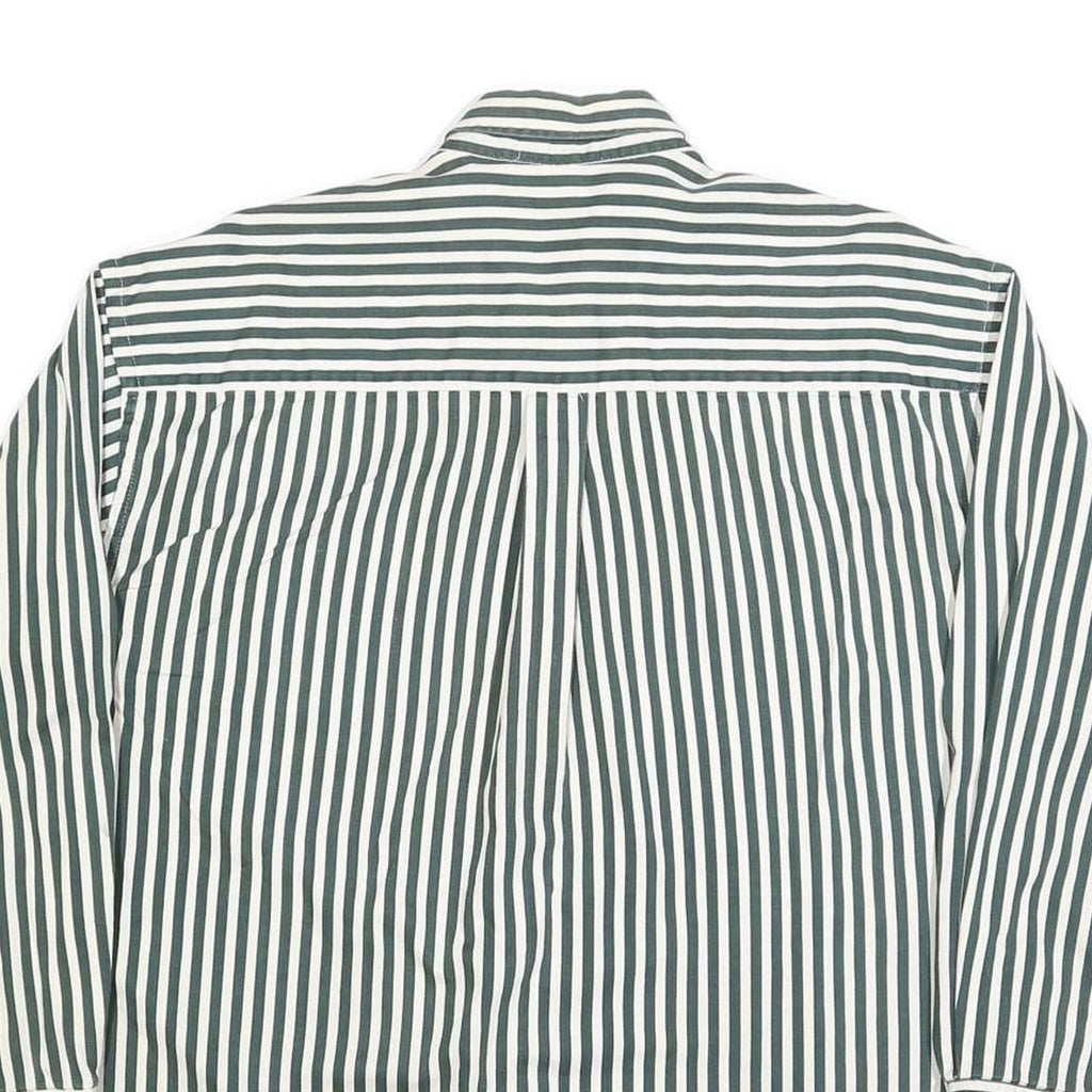 IVY CREW Mens Green & White Striped Shirt L Cotton Blend Button-Down Collar Long