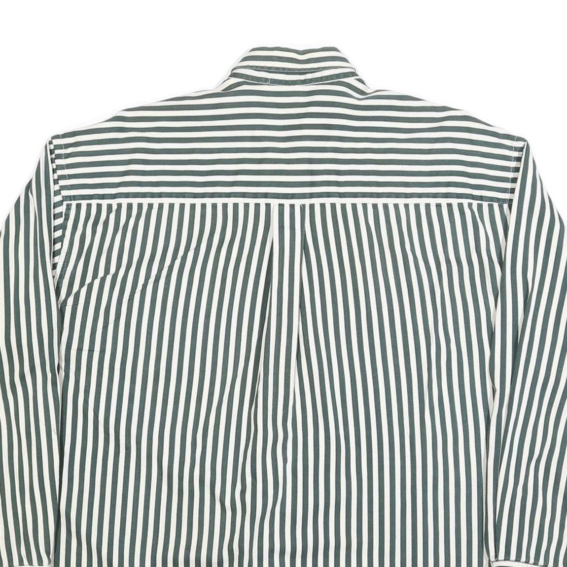 IVY CREW Mens Green & White Striped Shirt L Cotton Blend Button-Down Collar Long