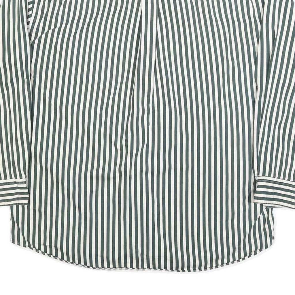 IVY CREW Mens Green & White Striped Shirt L Cotton Blend Button-Down Collar Long