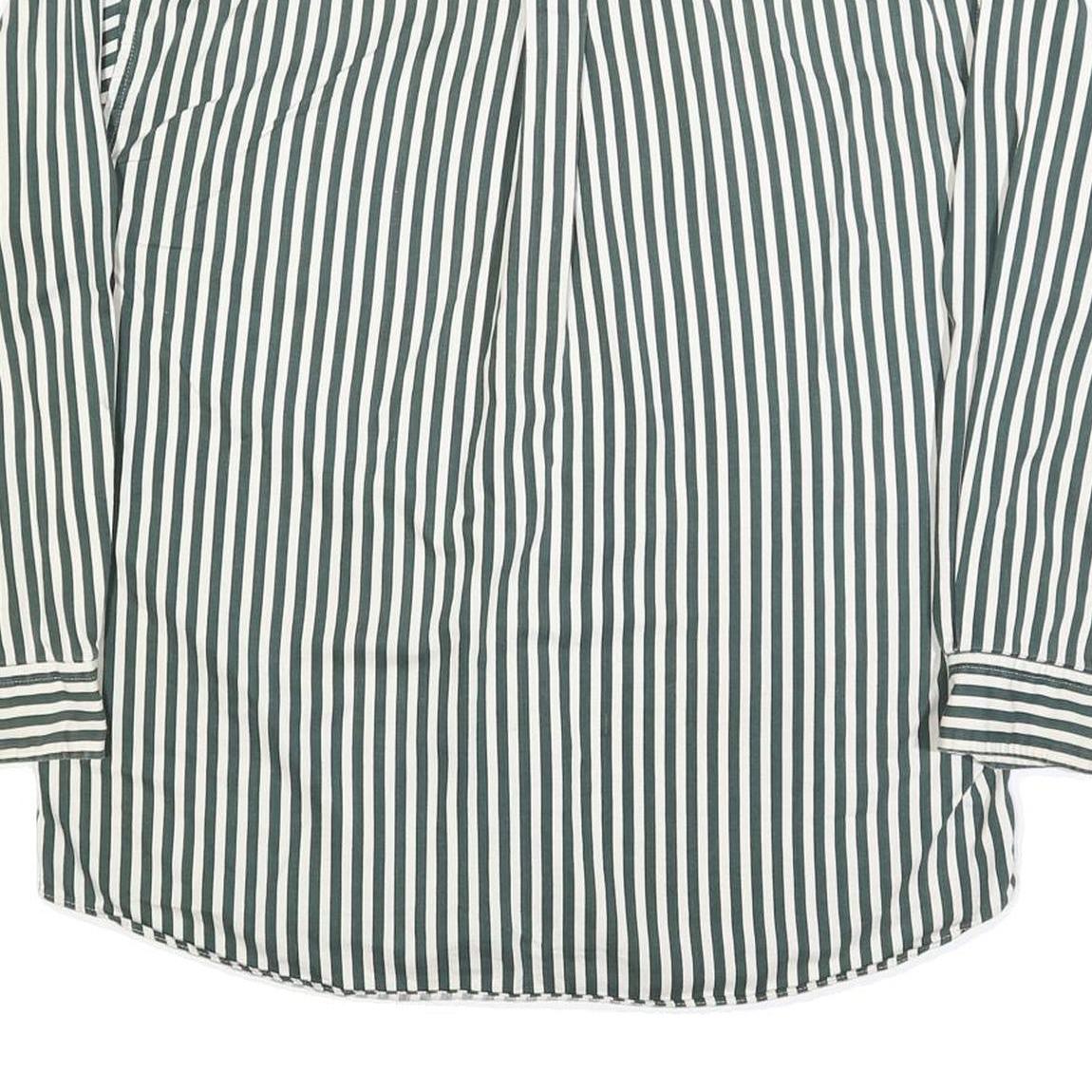 IVY CREW Mens Green & White Striped Shirt L Cotton Blend Button-Down Collar Long