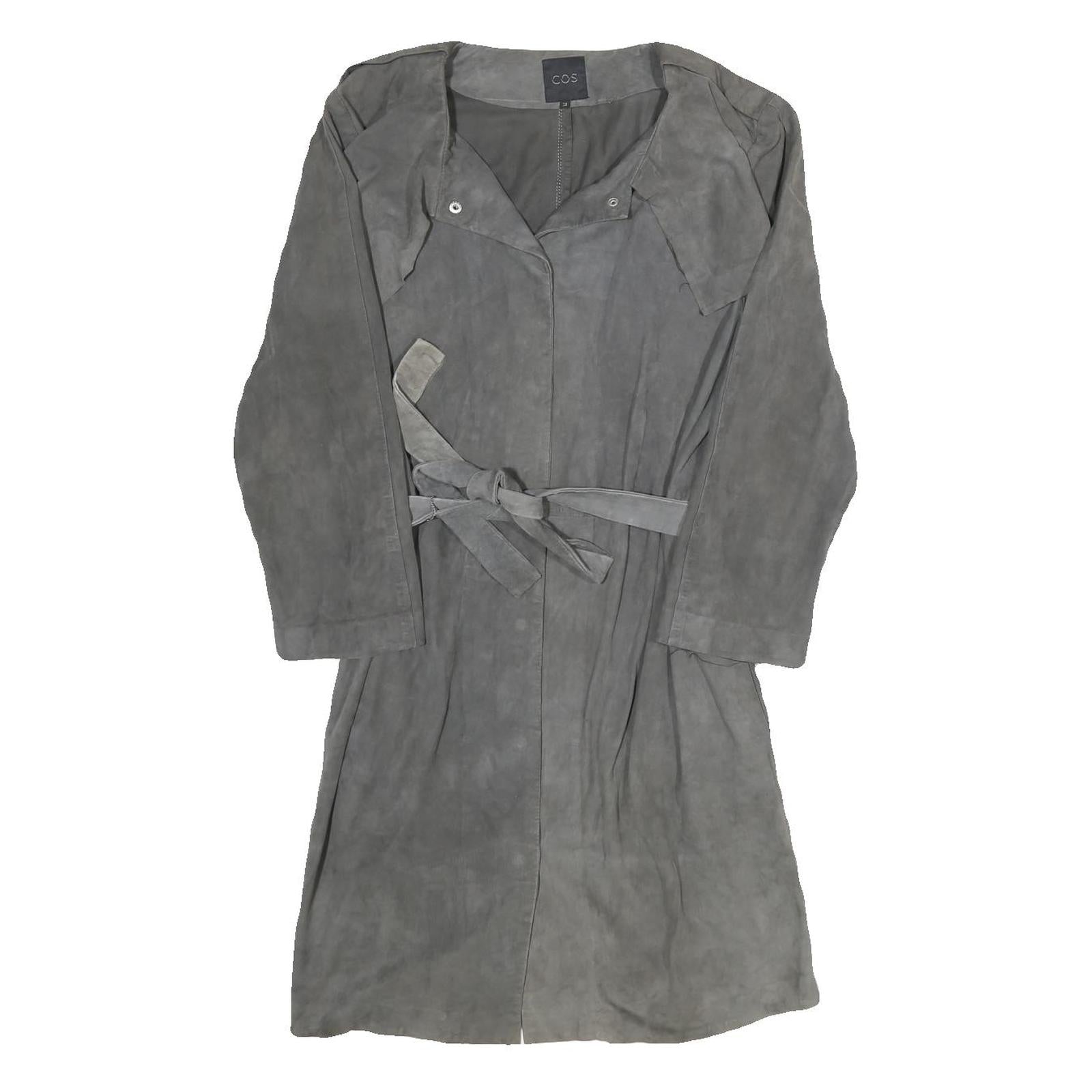 COS Womens Grey Suede Button Jacket UK 10 Classic Belted Lightweight