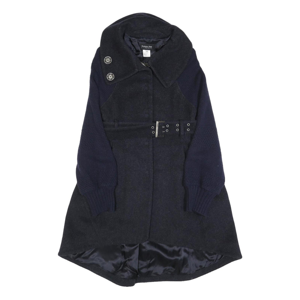 PATRIZIA PEPE Womens Navy & Black Wool Blend Button Jacket XS