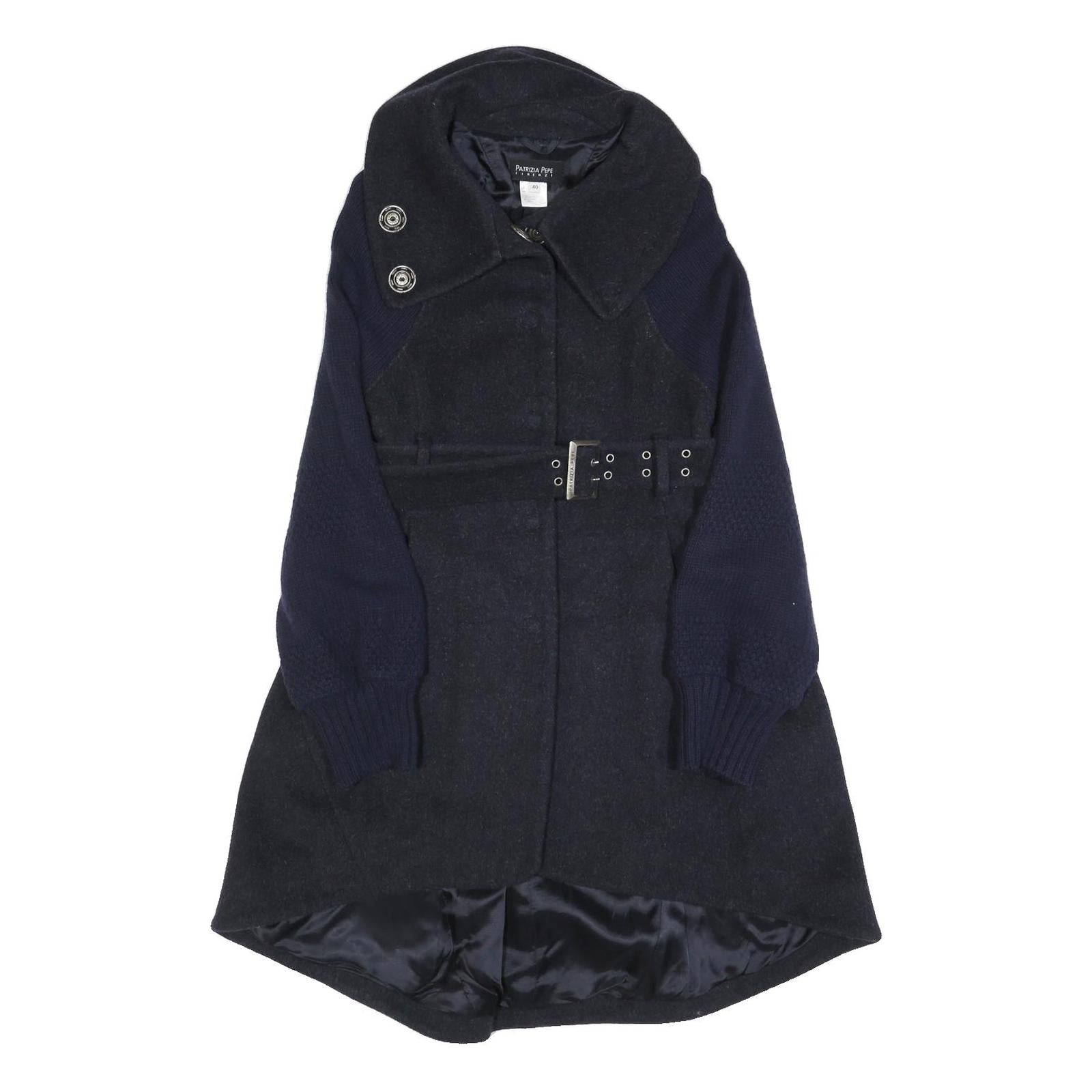 PATRIZIA PEPE Womens Navy & Black Wool Blend Button Jacket XS