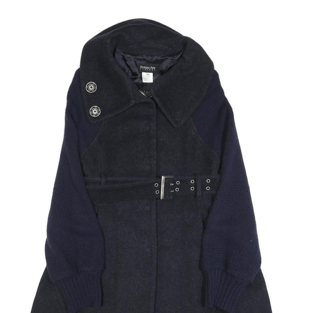 PATRIZIA PEPE Womens Navy & Black Wool Blend Button Jacket XS