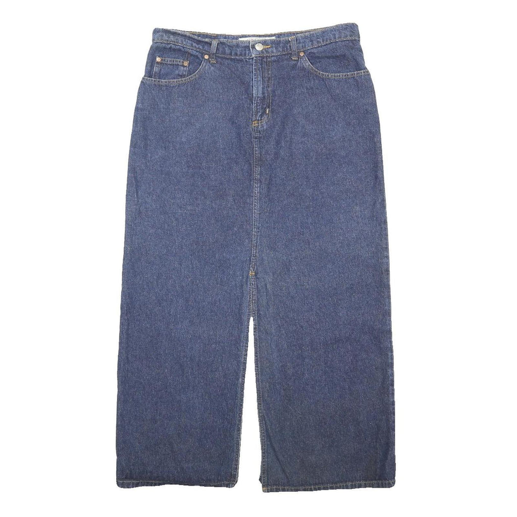 PARIS BLUES Womens Blue Denim Straight Midi Cotton Skirt L Classic Pockets