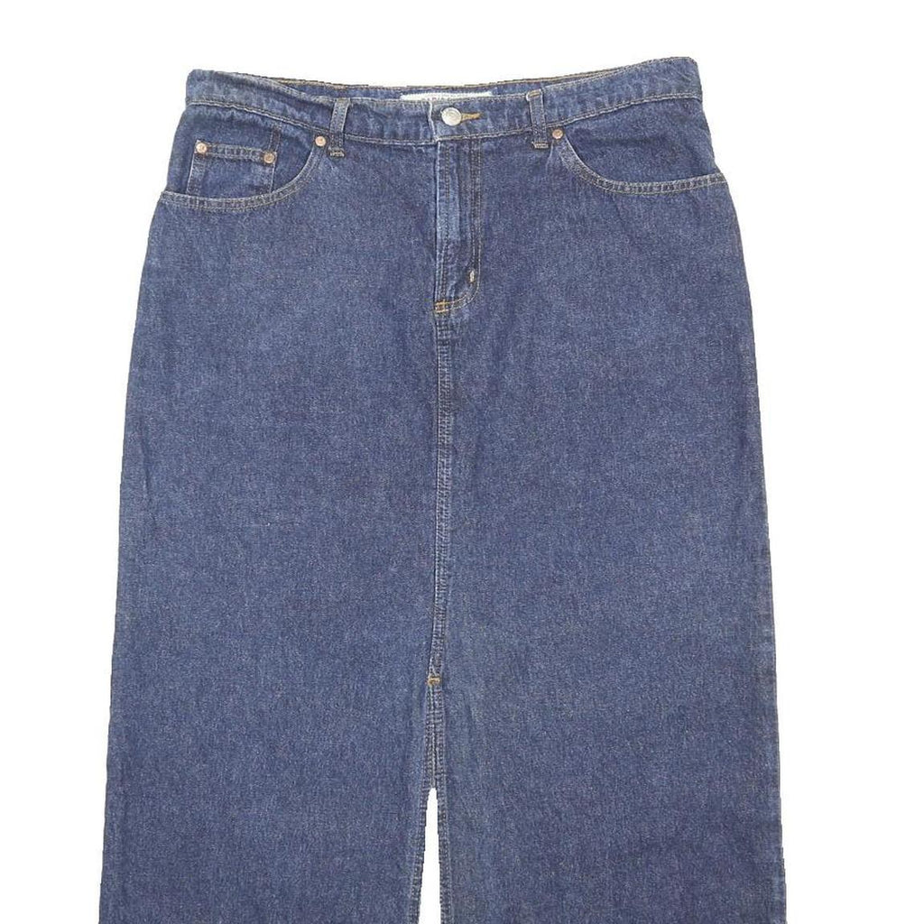 PARIS BLUES Womens Blue Denim Straight Midi Cotton Skirt L Classic Pockets