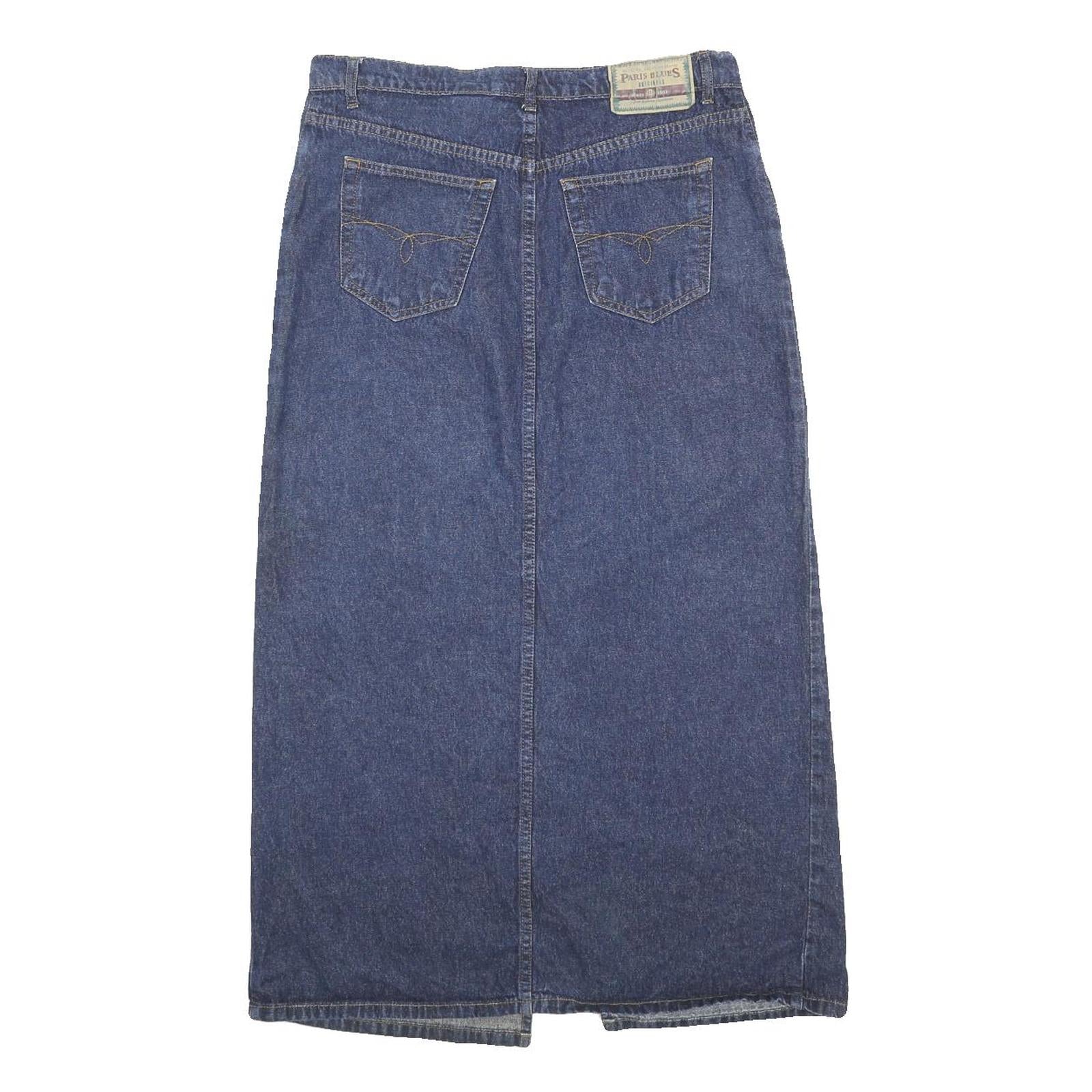 PARIS BLUES Womens Blue Denim Straight Midi Cotton Skirt L Classic Pockets
