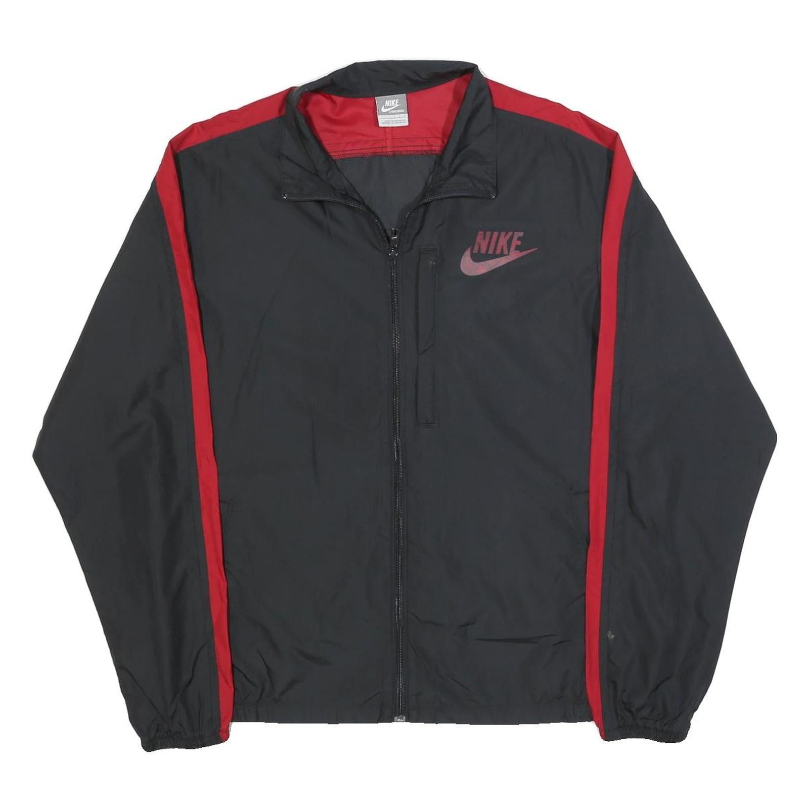 NIKE Mens Black & Red Jacket L Polyester Zip Sportswear Windbreaker