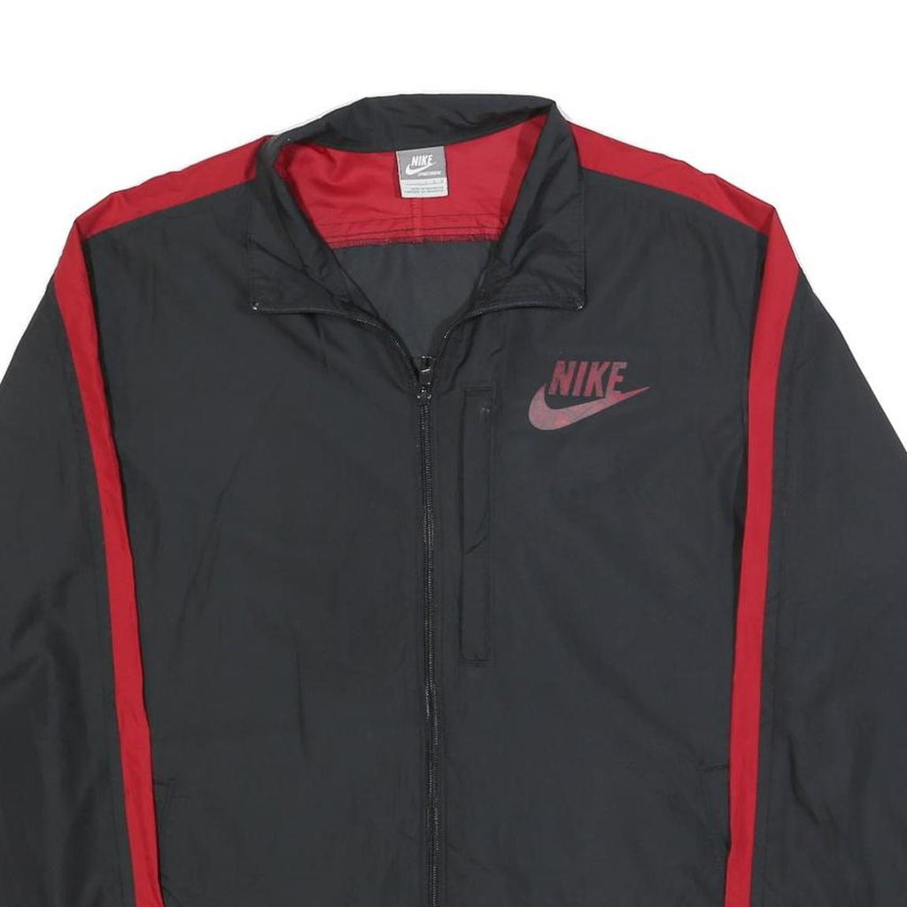 NIKE Mens Black & Red Jacket L Polyester Zip Sportswear Windbreaker