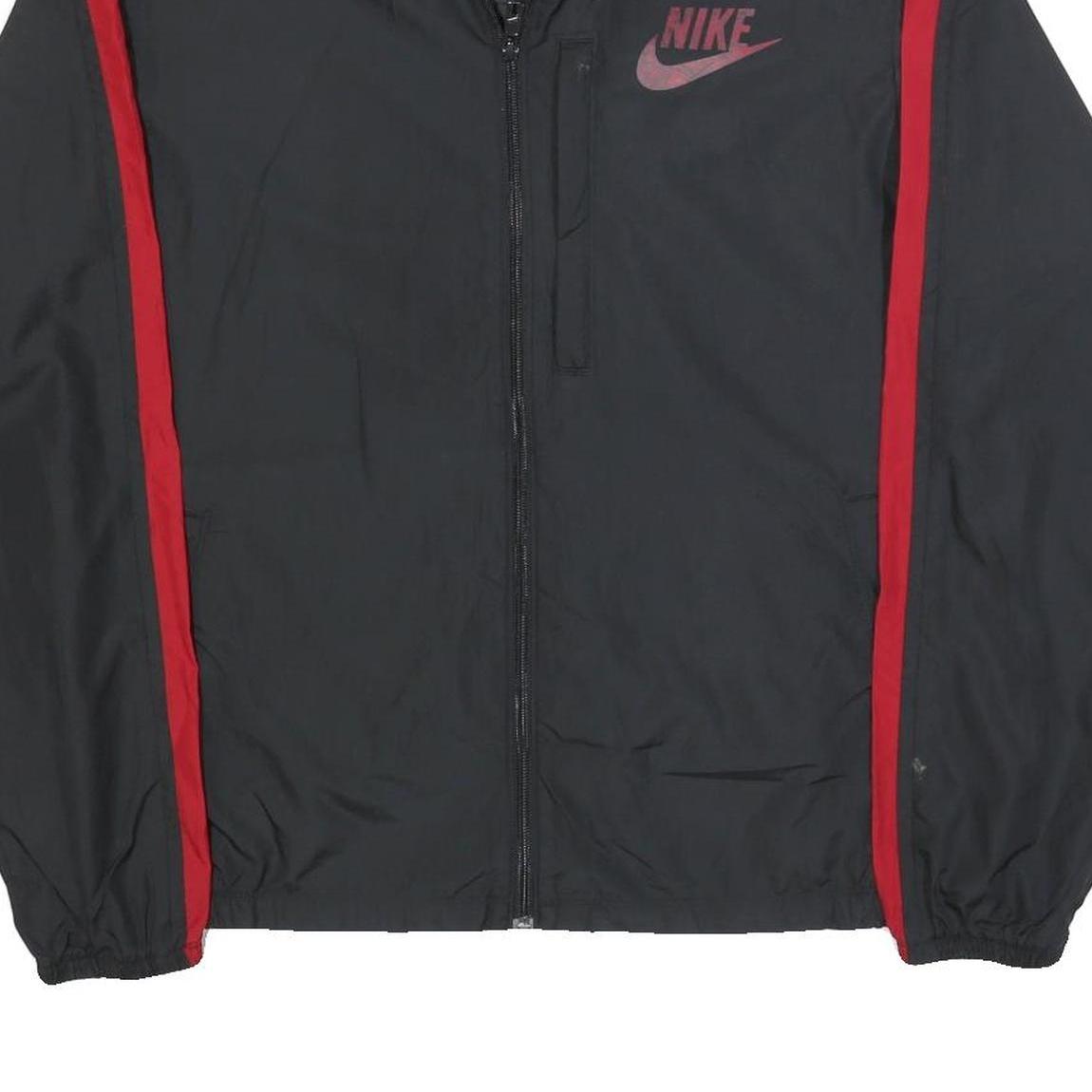 NIKE Mens Black & Red Jacket L Polyester Zip Sportswear Windbreaker