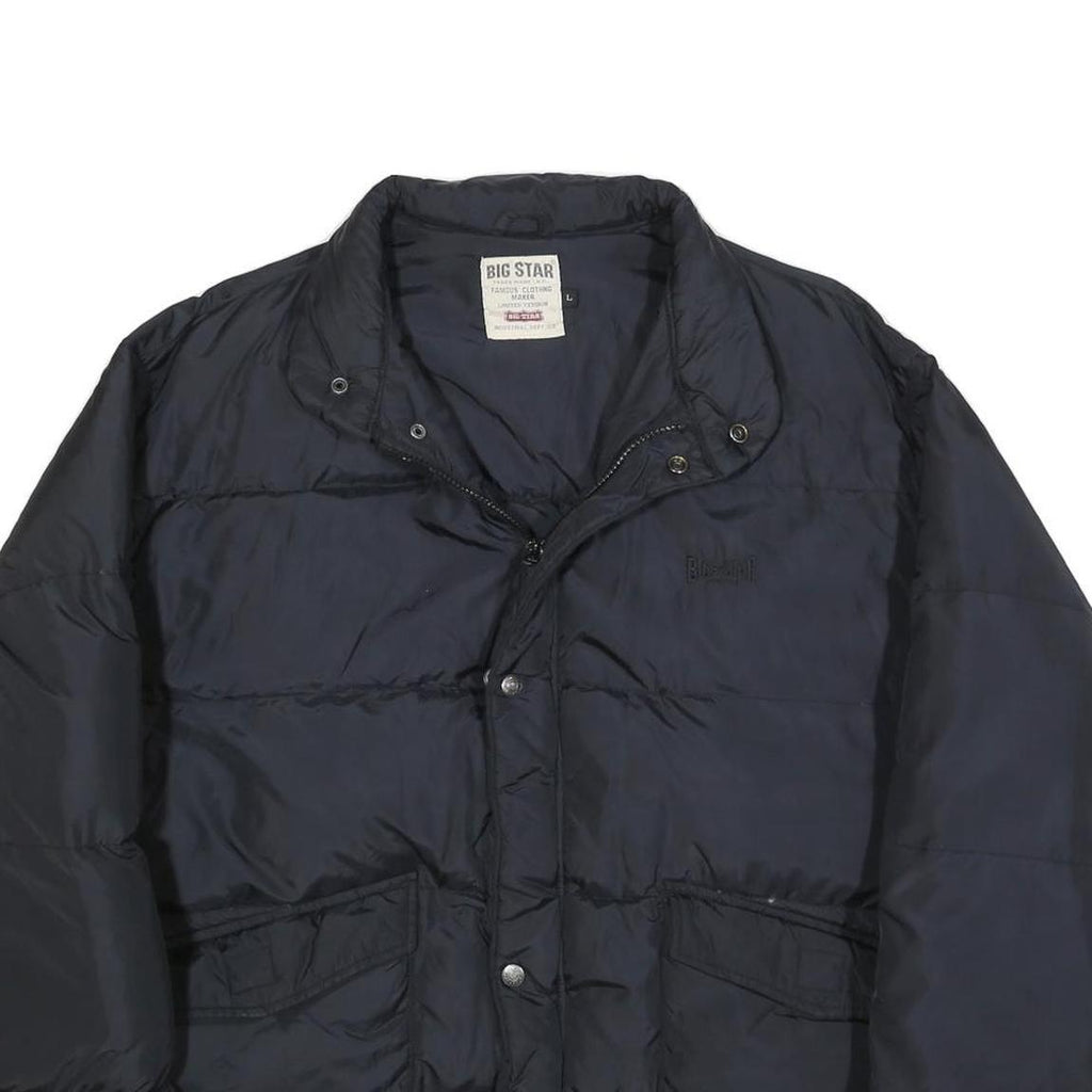BIG STAR Mens Black Classic Jacket L Polyester Plain Zip Comfortable Warm