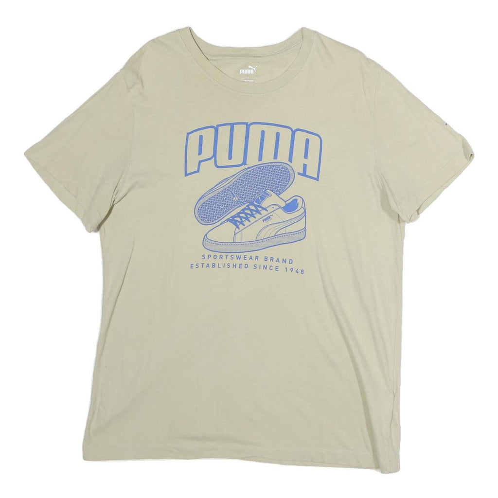 PUMA Mens Beige Graphic T-Shirt L Short Sleeve Crew Neck Casual