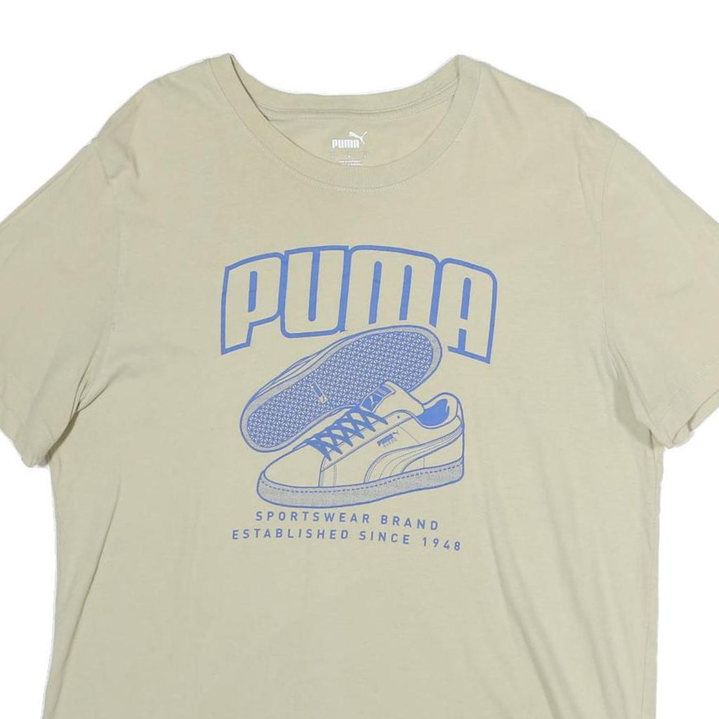 PUMA Mens Beige Graphic T-Shirt L Short Sleeve Crew Neck Casual
