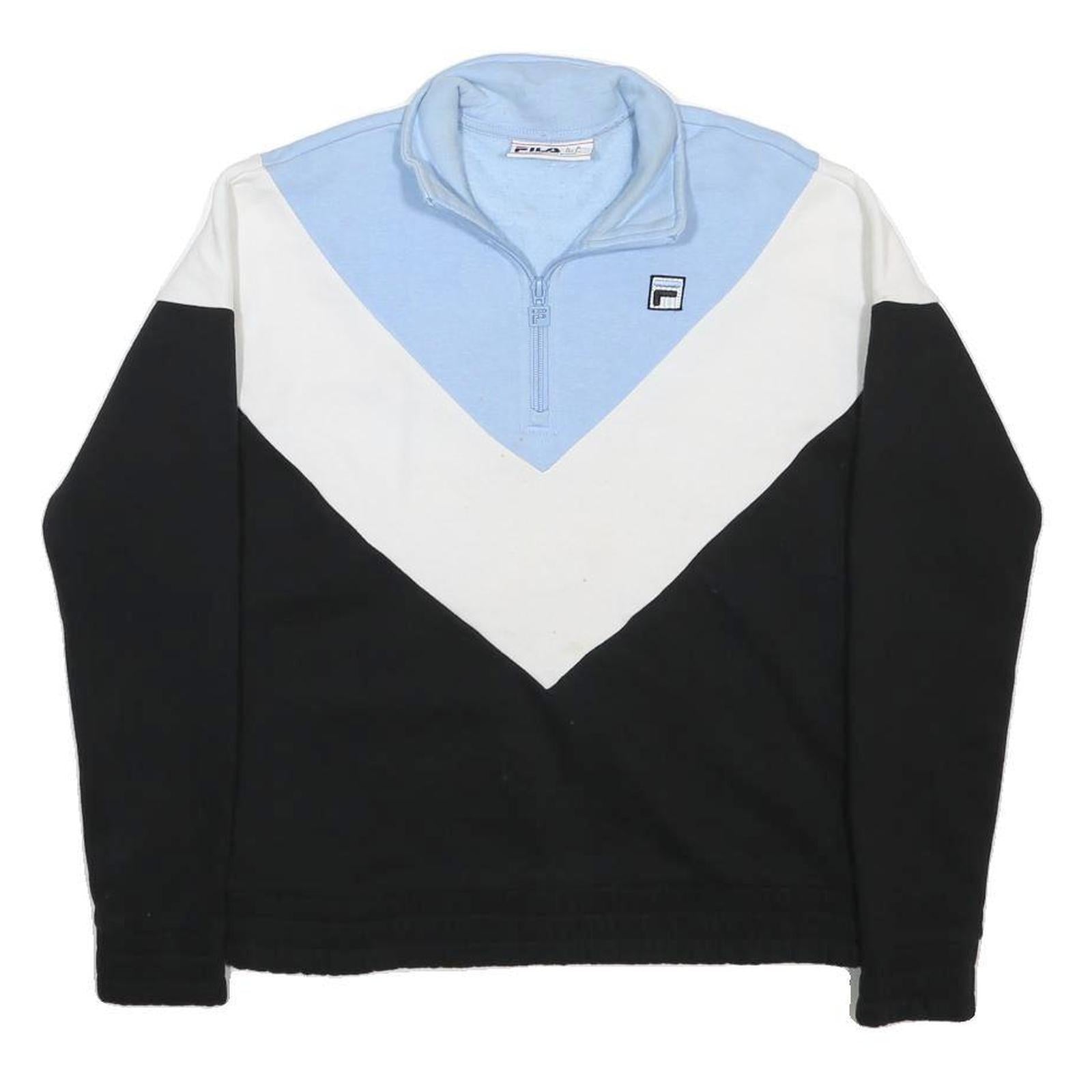 FILA Mens Blue & White & Black 1/4 Zip S Sweatshirt Retro Colourblock Pullover