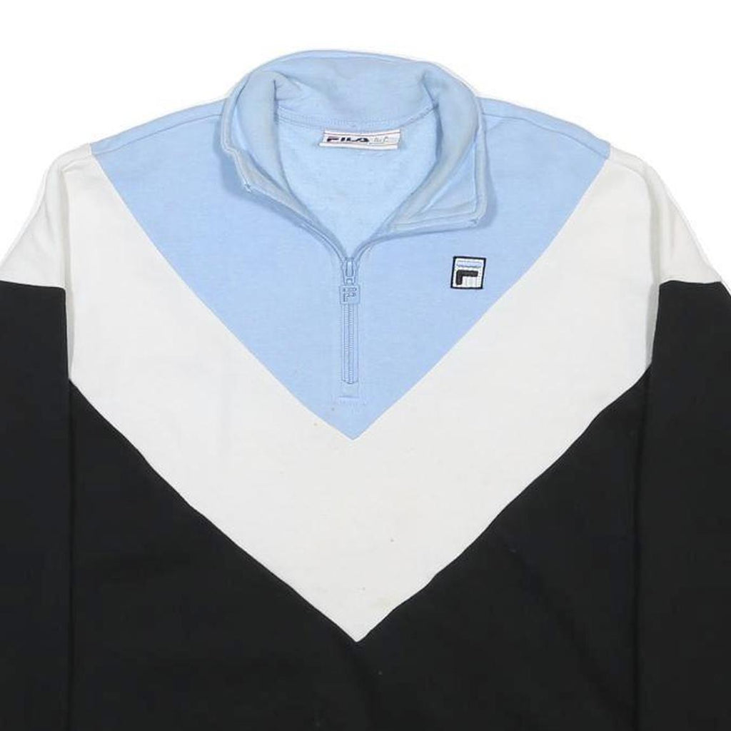 FILA Mens Blue & White & Black 1/4 Zip S Sweatshirt Retro Colourblock Pullover