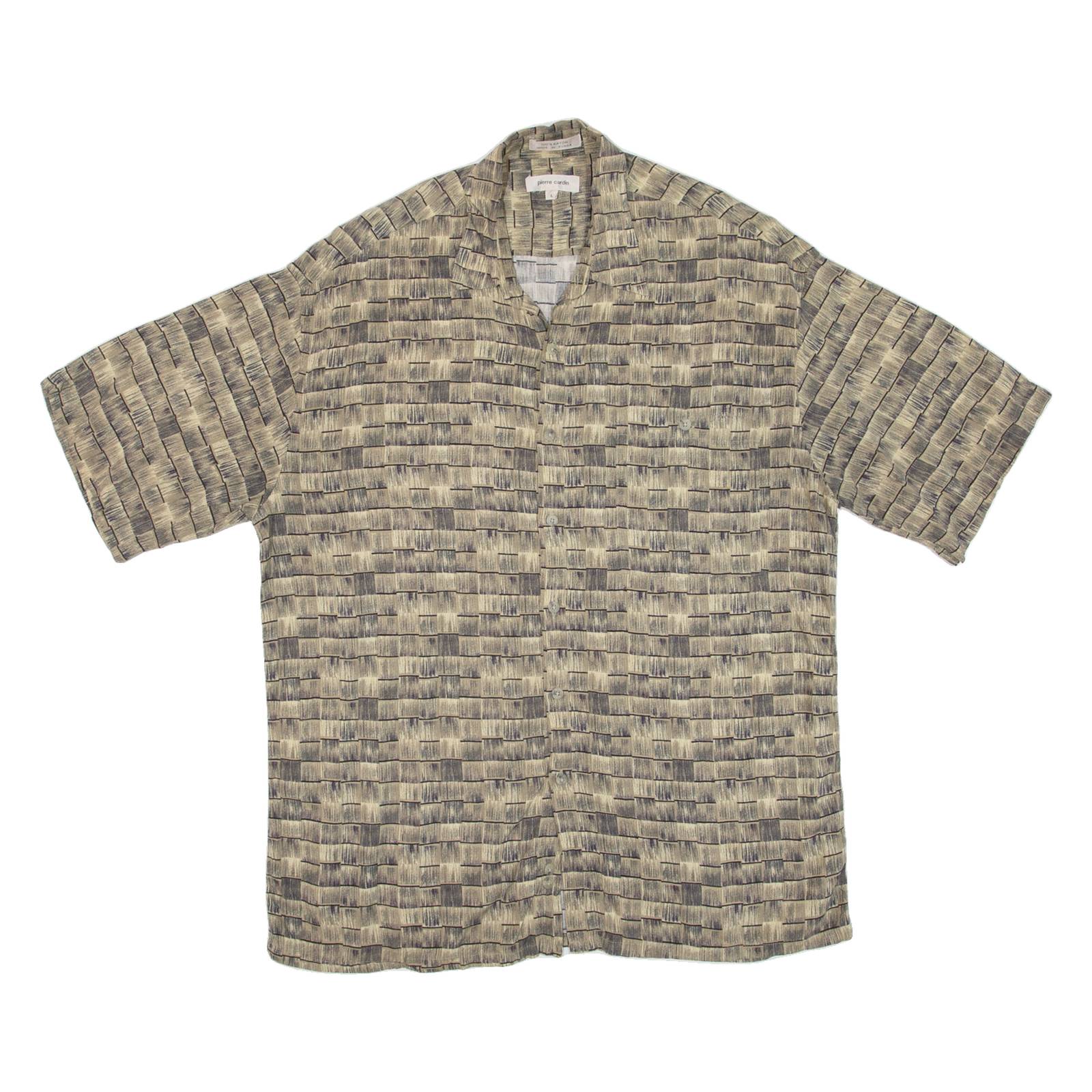 PIERRE CARDIN Mens Hawaiian Shirt Green Crazy Pattern L