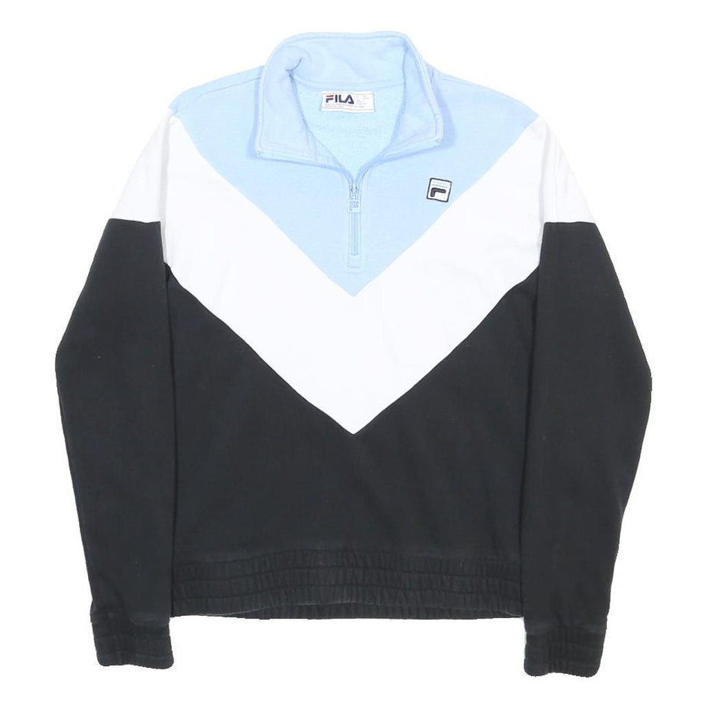 FILA Womens Blue & White & Black Pullover Sweatshirt S 1/4 Zip Casual Cotton