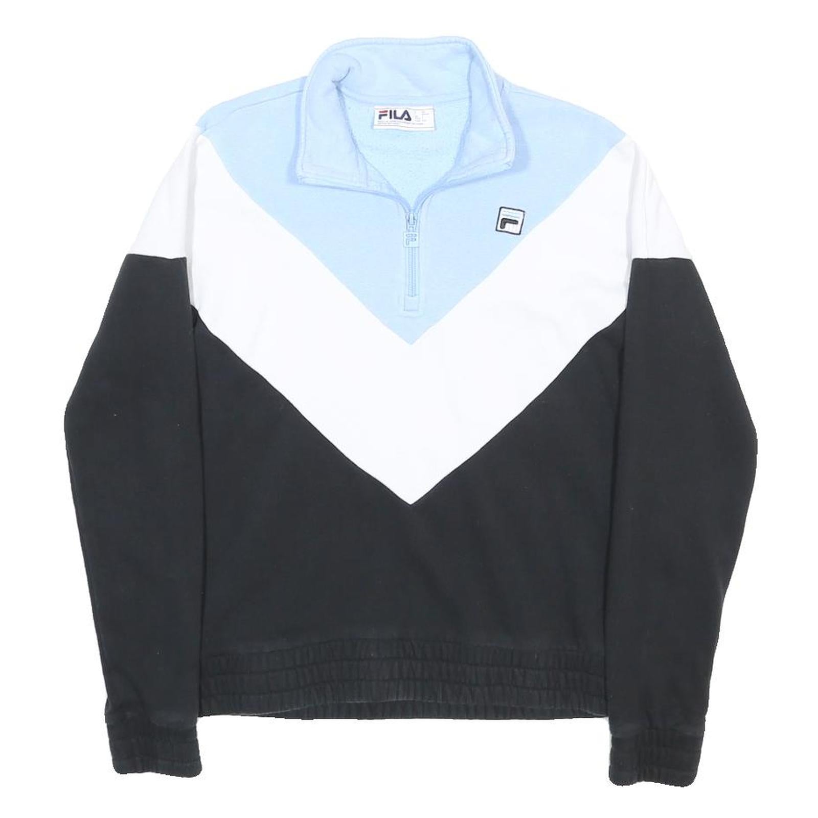FILA Womens Blue & White & Black Pullover Sweatshirt S 1/4 Zip Casual Cotton