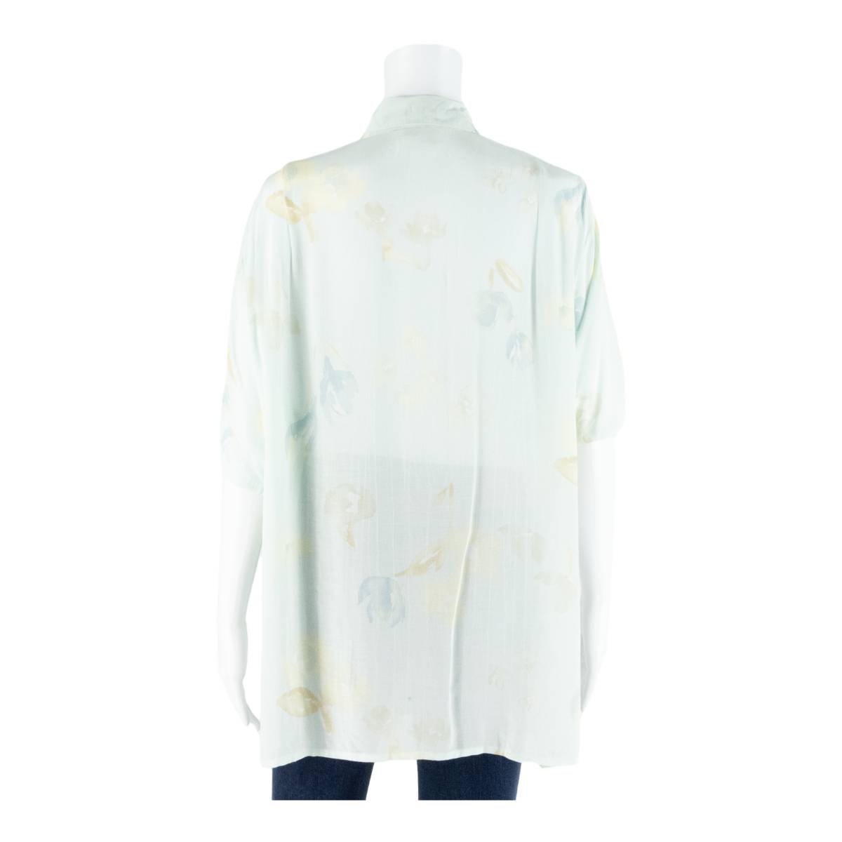 ELLEGANCE Semi Sheer Womens Shirt Blue Collared Floral UK 16