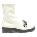 CHARLES & KEITH Womens White Leather Ankle Boots UK 2 Chain Detail Zipper