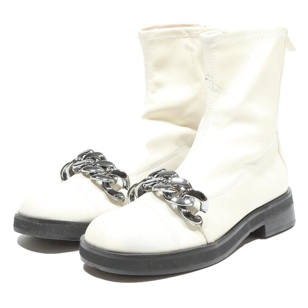 CHARLES & KEITH Womens White Leather Ankle Boots UK 2 Chain Detail Zipper