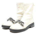 CHARLES & KEITH Womens White Leather Ankle Boots UK 2 Chain Detail Zipper