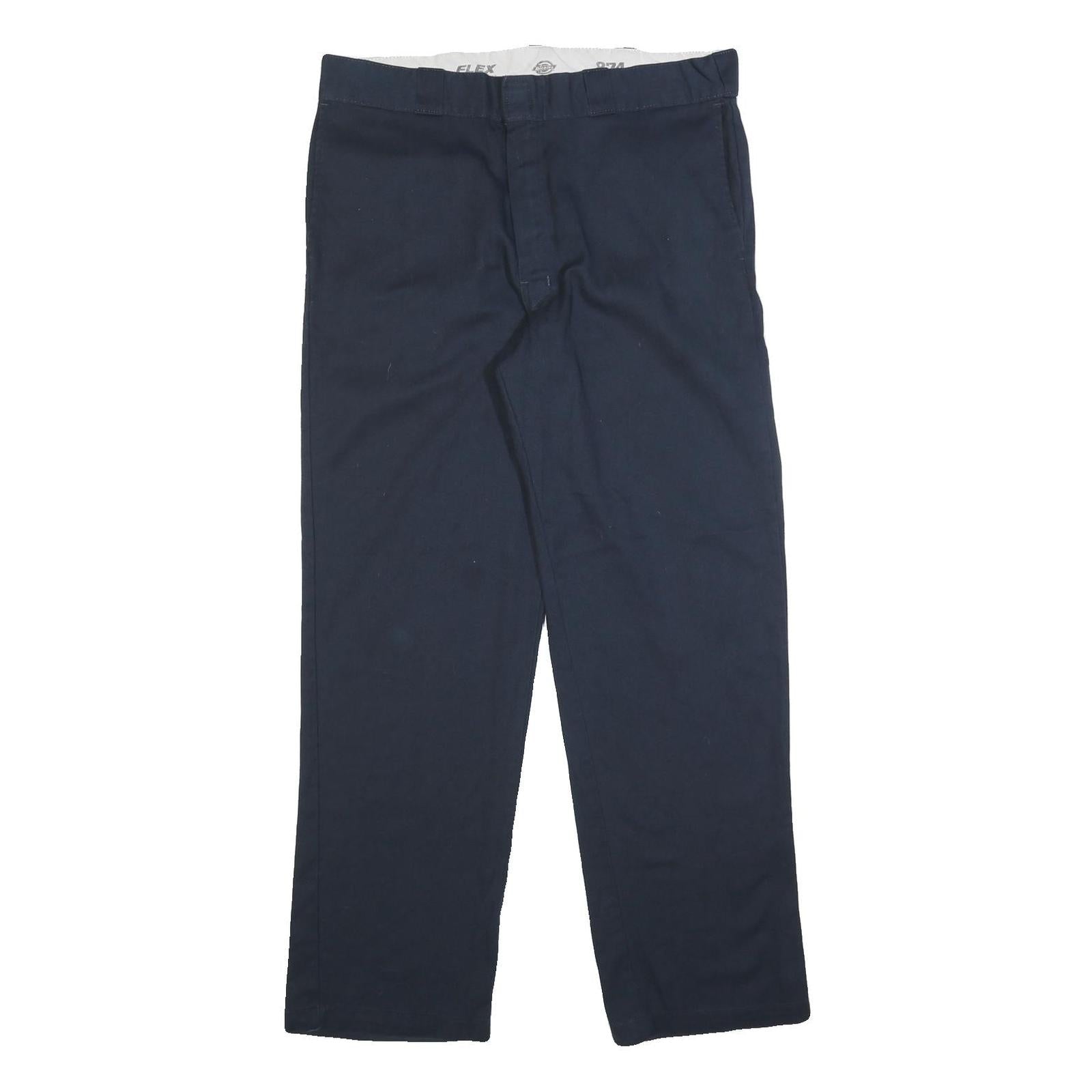 DICKIES Mens Cotton Blend Navy Regular Straight Trousers W35 L30 Workwear