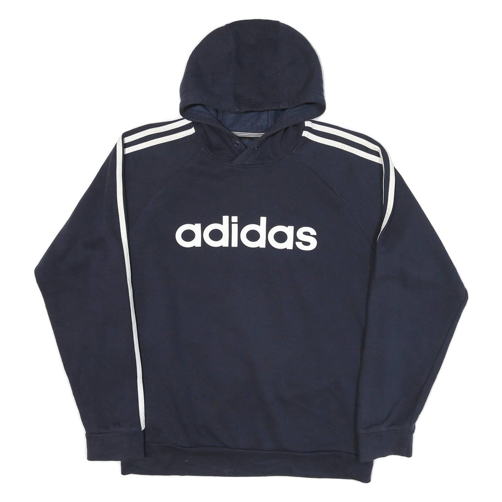ADIDAS Mens Blue & White Pullover M Cotton Blend Jersey Drawstring Hoodie