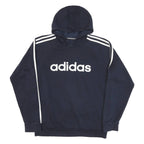 ADIDAS Mens Blue & White Pullover M Cotton Blend Jersey Drawstring Hoodie