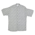 PIERRE CARDIN Mens White & Grey Patterned Rayon Shirt M Short Sleeve Button