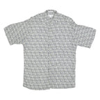 PIERRE CARDIN Mens White & Grey Patterned Rayon Shirt M Short Sleeve Button