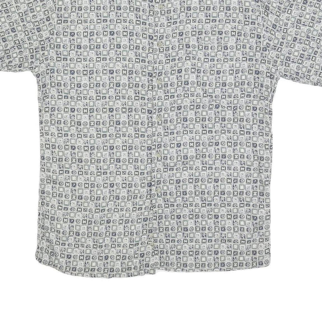 PIERRE CARDIN Mens White & Grey Patterned Rayon Shirt M Short Sleeve Button