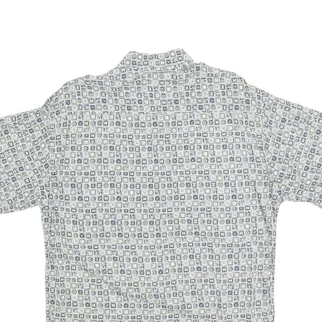 PIERRE CARDIN Mens White & Grey Patterned Rayon Shirt M Short Sleeve Button