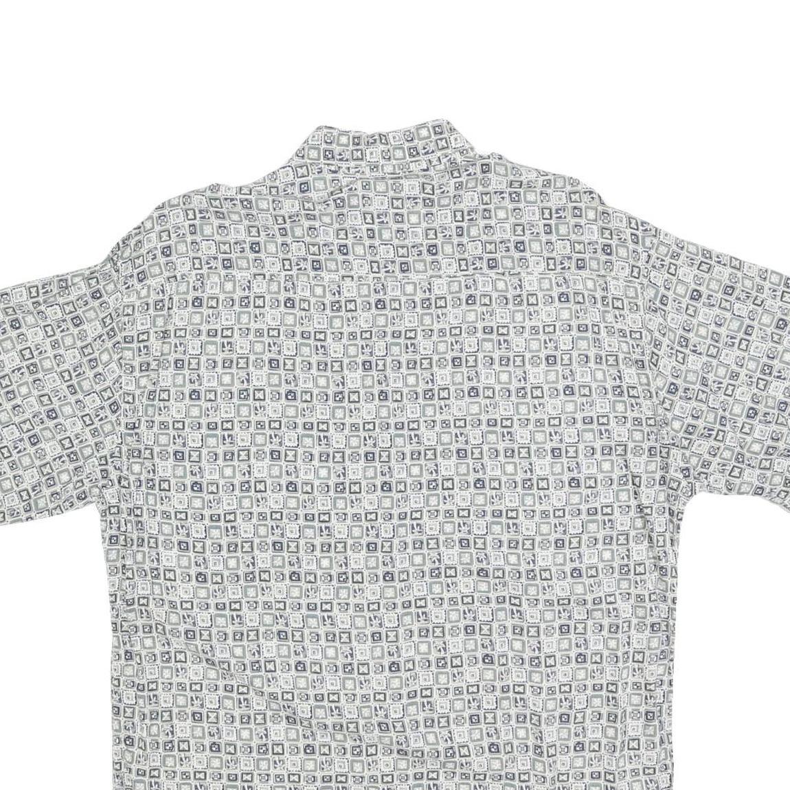 PIERRE CARDIN Mens White & Grey Patterned Rayon Shirt M Short Sleeve Button