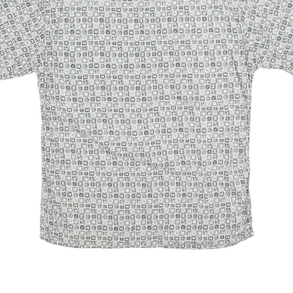 PIERRE CARDIN Mens White & Grey Patterned Rayon Shirt M Short Sleeve Button