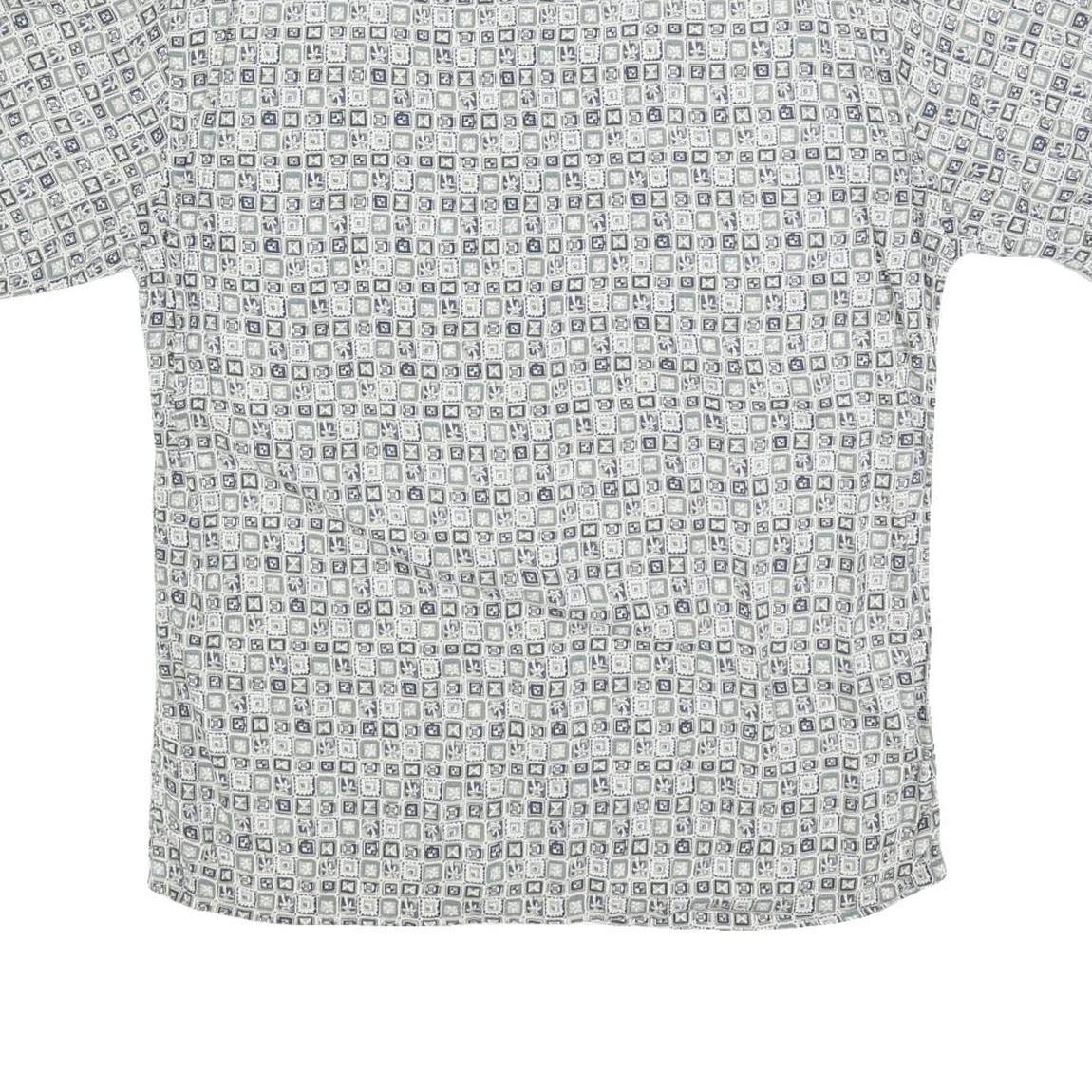 PIERRE CARDIN Mens White & Grey Patterned Rayon Shirt M Short Sleeve Button