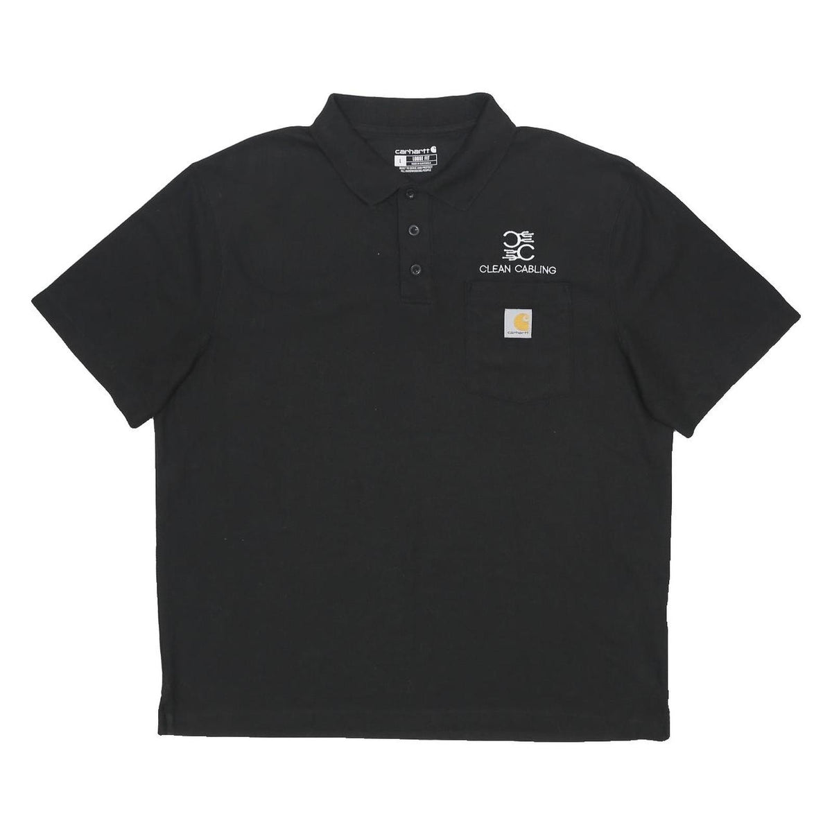 CARHARTT Mens Black Clean Cabling Logo Short Sleeve Polo Shirt L Workwear Casual