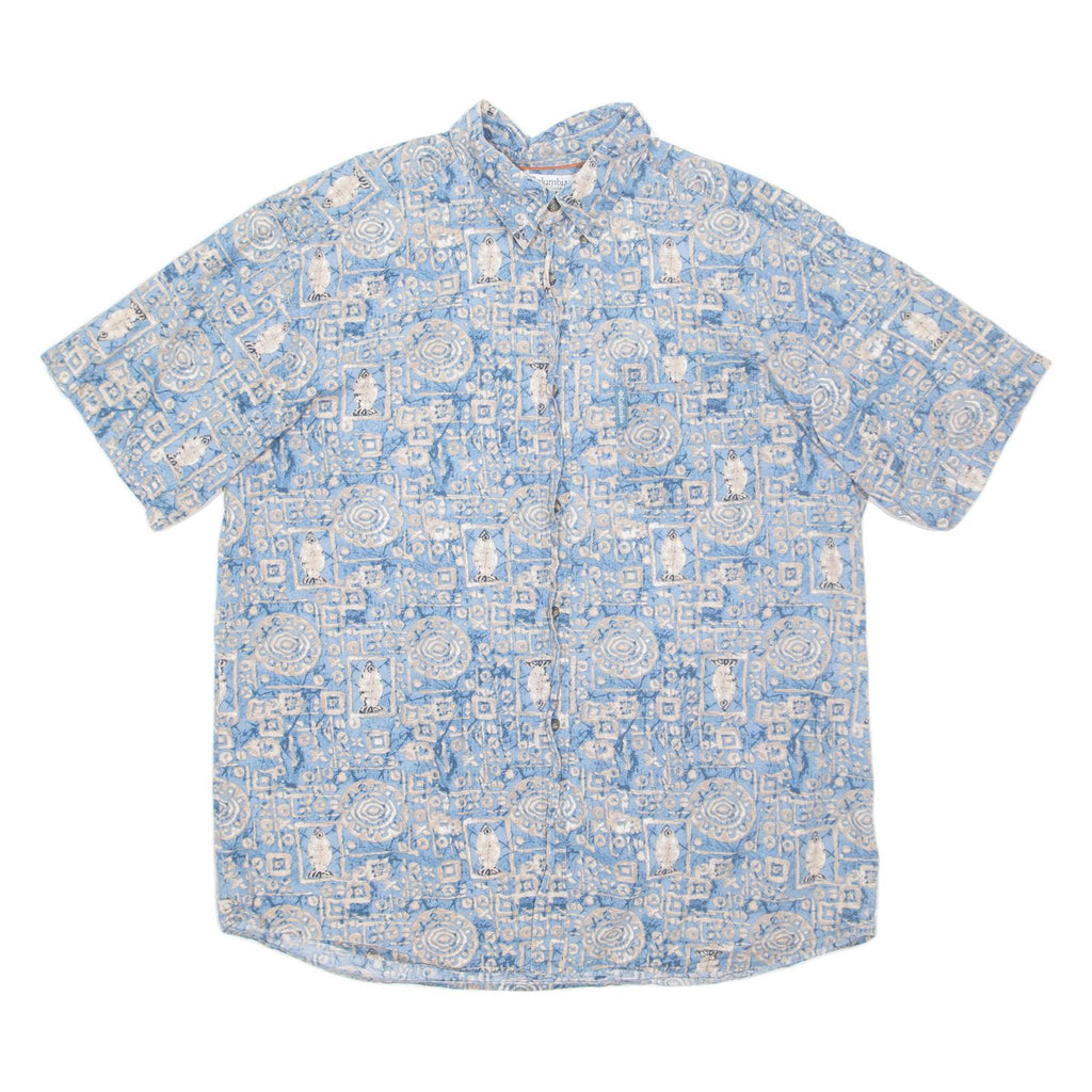 COLUMBIA Mens Hawaiian Shirt Blue Crazy Pattern XL